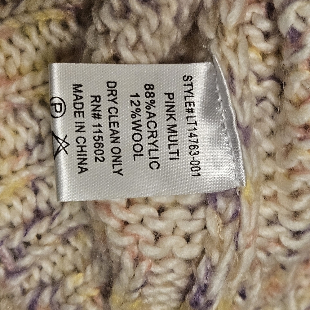 All in Favor Pink and Yellow Cowl Neck Sweater with Chunky Knit - Picture 7 of 10